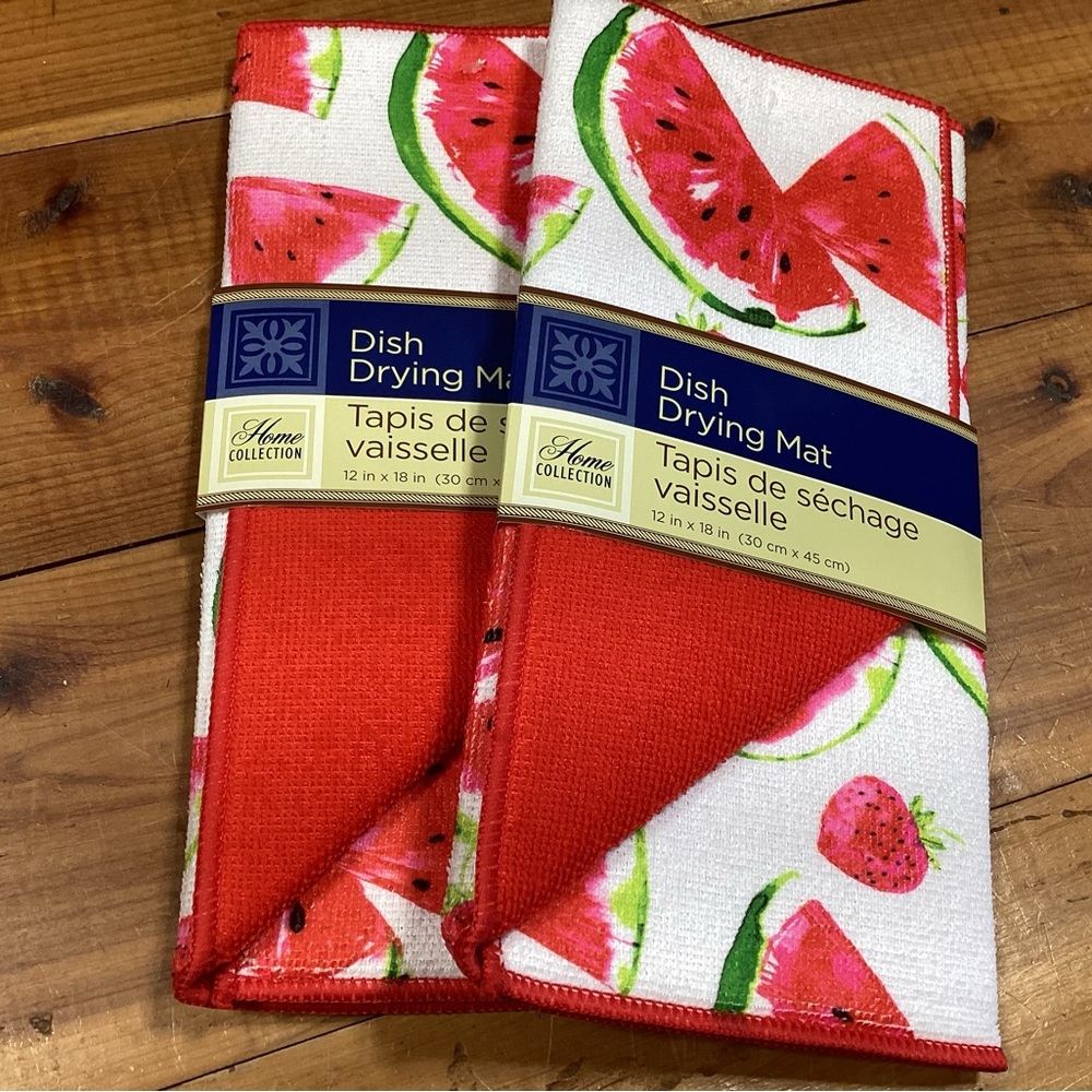 New set of 2 summer watermelondesign dish drying mats 12” by 18”